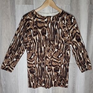 Talbots Womens Large 100% Merino Wool Sweater Lightweight Leopard Print Classic